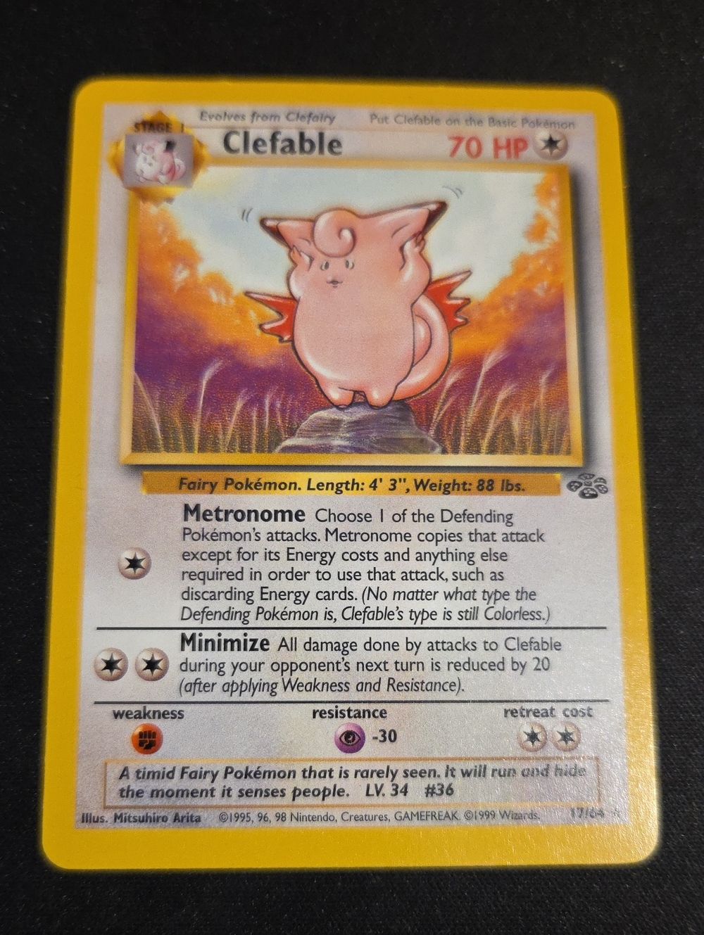 Pokemon Jungle Set 1999 CLEFABLE Rare Trading Card (17/64)